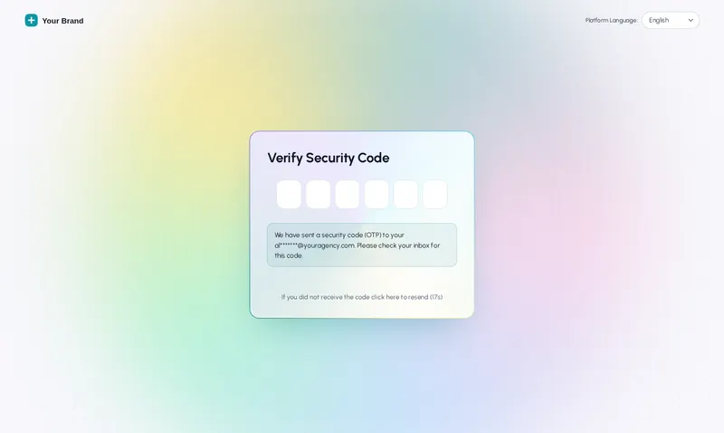 Holographic login design in trim teal on the two-factor code screen