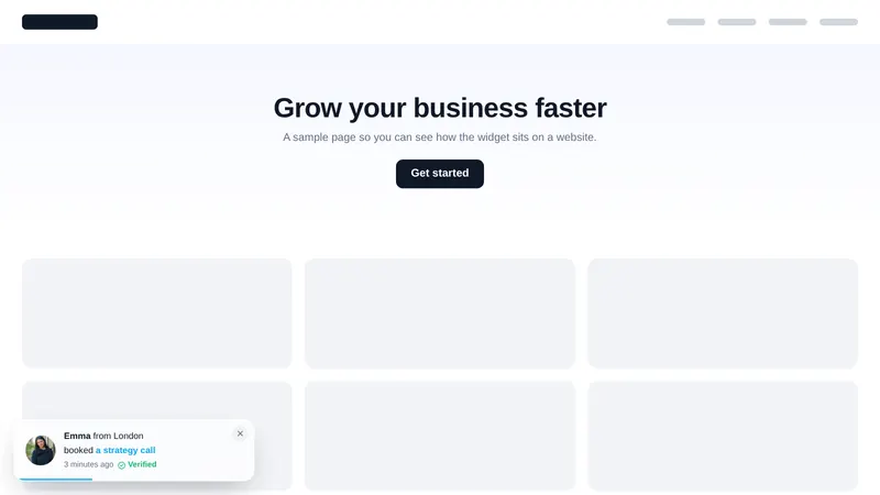 Glass bookings social proof notification in the corner of a sample website