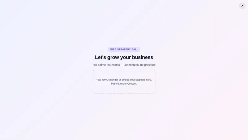 Book a call full-screen popup on a sample painting website